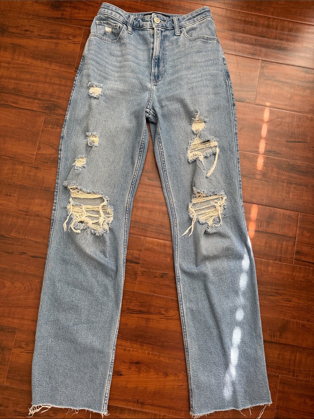 Hollister Light Blue Distressed Straight-Leg Jeans